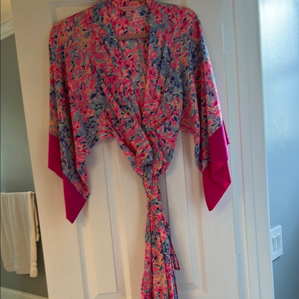 Lilly Pulitzer Pink and Blue Kimono Sleeve Wrap Dress